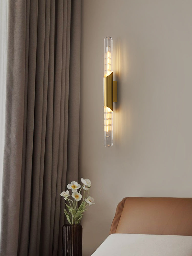 Glass Tubular Brass Wall Sconce