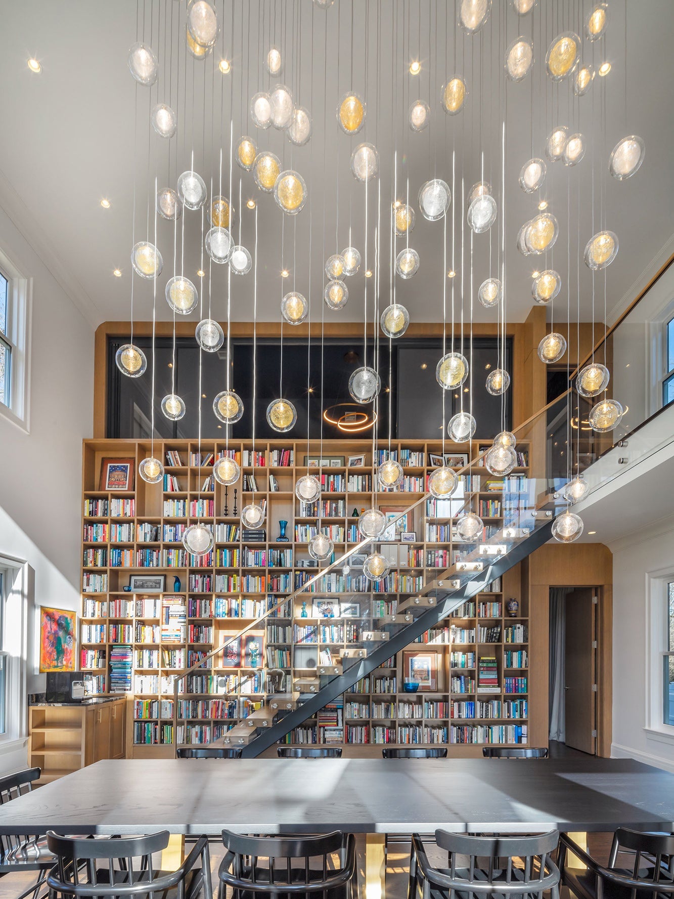 Custom Cascade Bubble Blown Glass Chandelier