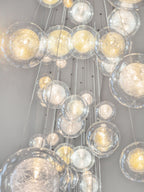 Custom Cascade Bubble Blown Glass Chandelier