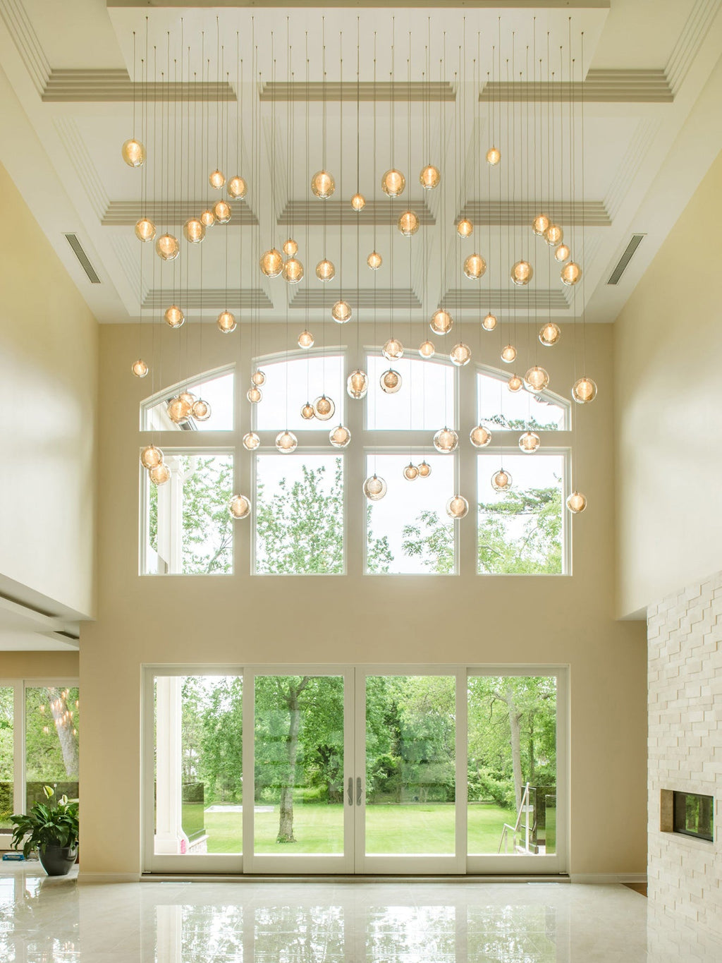 Custom Cascade Bubble Blown Glass Chandelier