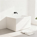 43" Acrylic Freestanding Bathtub with seat: Spacious rectangle Shape, Gloss White Finish, Chrome Overflow & Pop-Up Drain