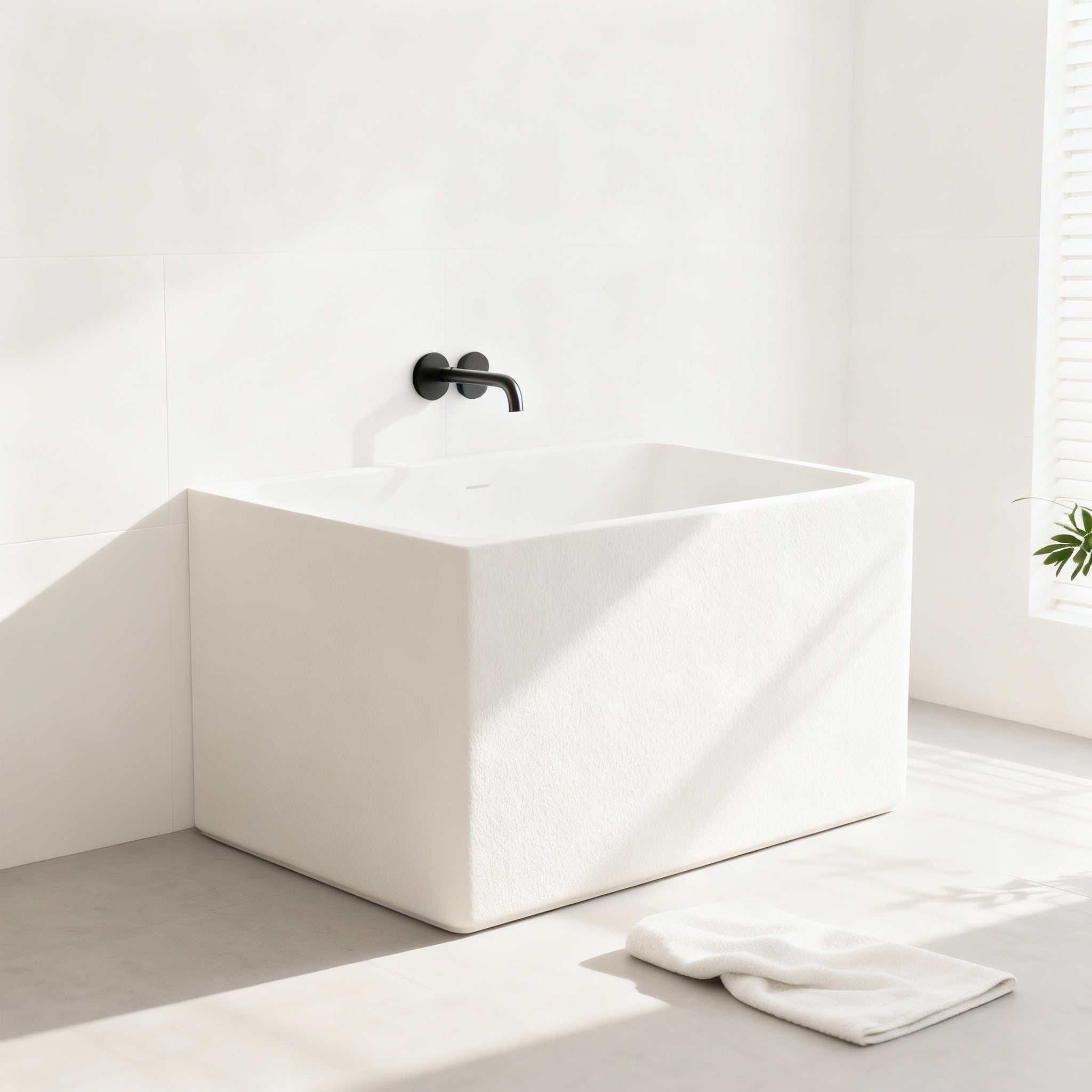43" Acrylic Freestanding Bathtub with seat: Spacious rectangle Shape, Gloss White Finish, Chrome Overflow & Pop-Up Drain