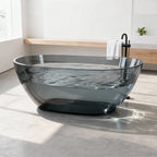 69 Inch Oval Freestanding Soaking Tub | Translucent Grey Blue Resin Stone| Deep Bath