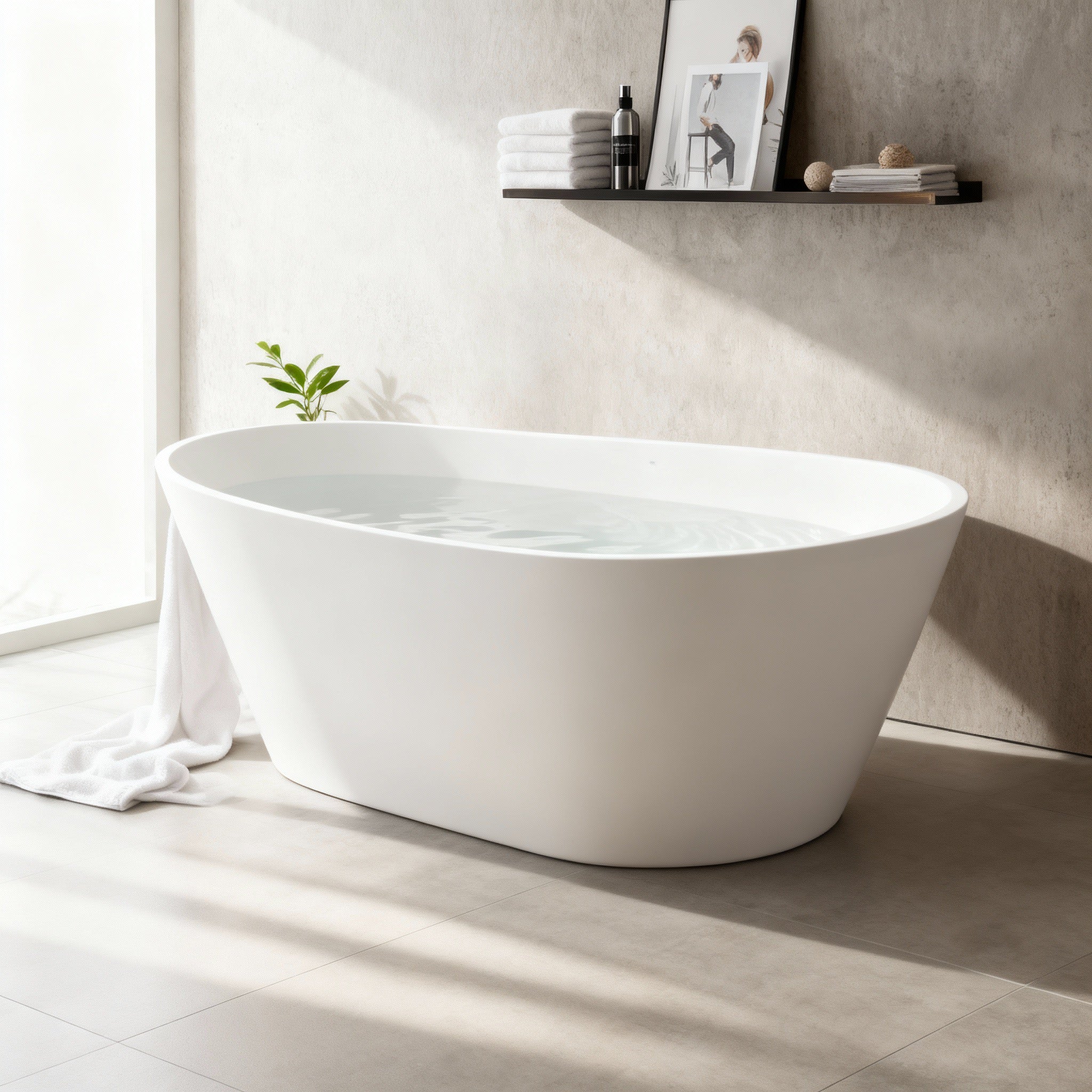 67'' Acrylic Freestanding Bathtub,Deep Soaking Bathtub, Glossy White, Chrome overflow and anti clogging drain, cUPC Certified