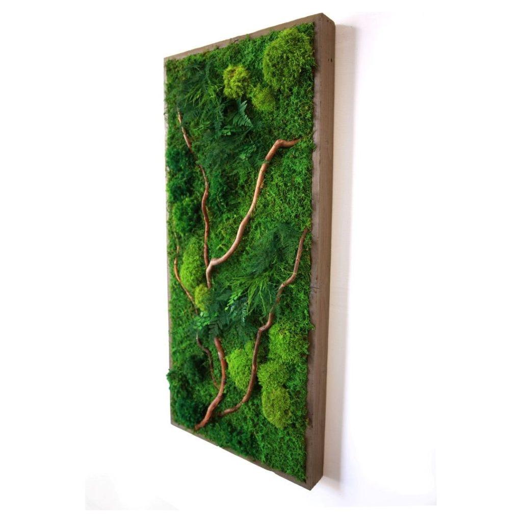 Natural Branch Moss & Ferns Plant Painting Handmade 18” x 40”