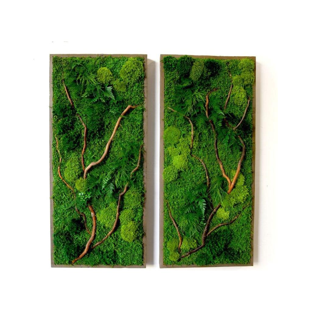 Natural Branch Moss & Ferns Plant Painting Handmade 18” x 40”