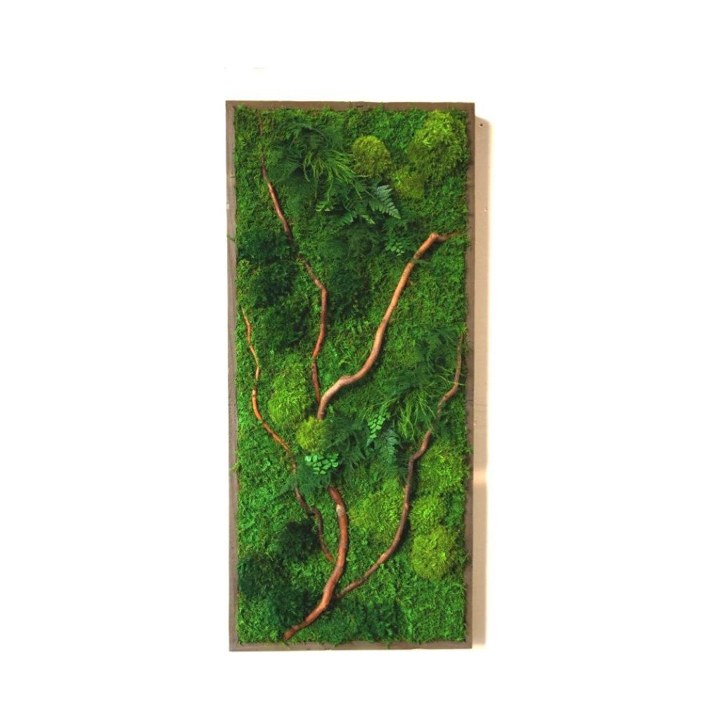 Natural Branch Moss & Ferns Plant Painting Handmade 18” x 40”