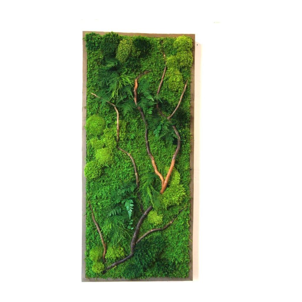 Natural Branch Moss & Ferns Plant Painting Handmade 18” x 40”