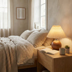 Noguchi-Inspired Pleated Table Lamp with Spherical Wood Base