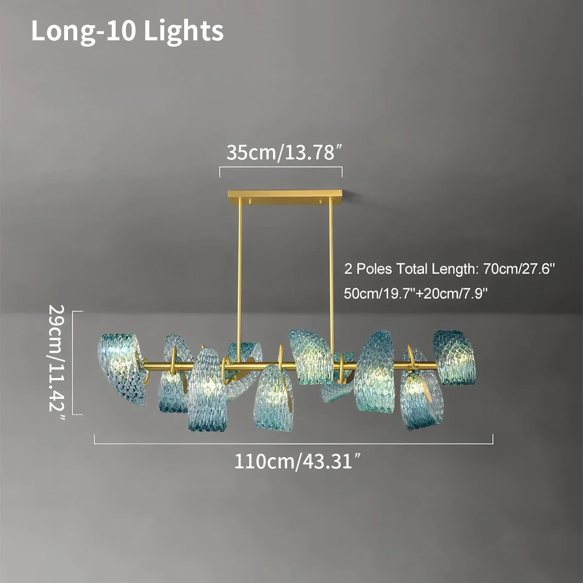 Peacock Blue Art Glass Chandelier for Dining Room