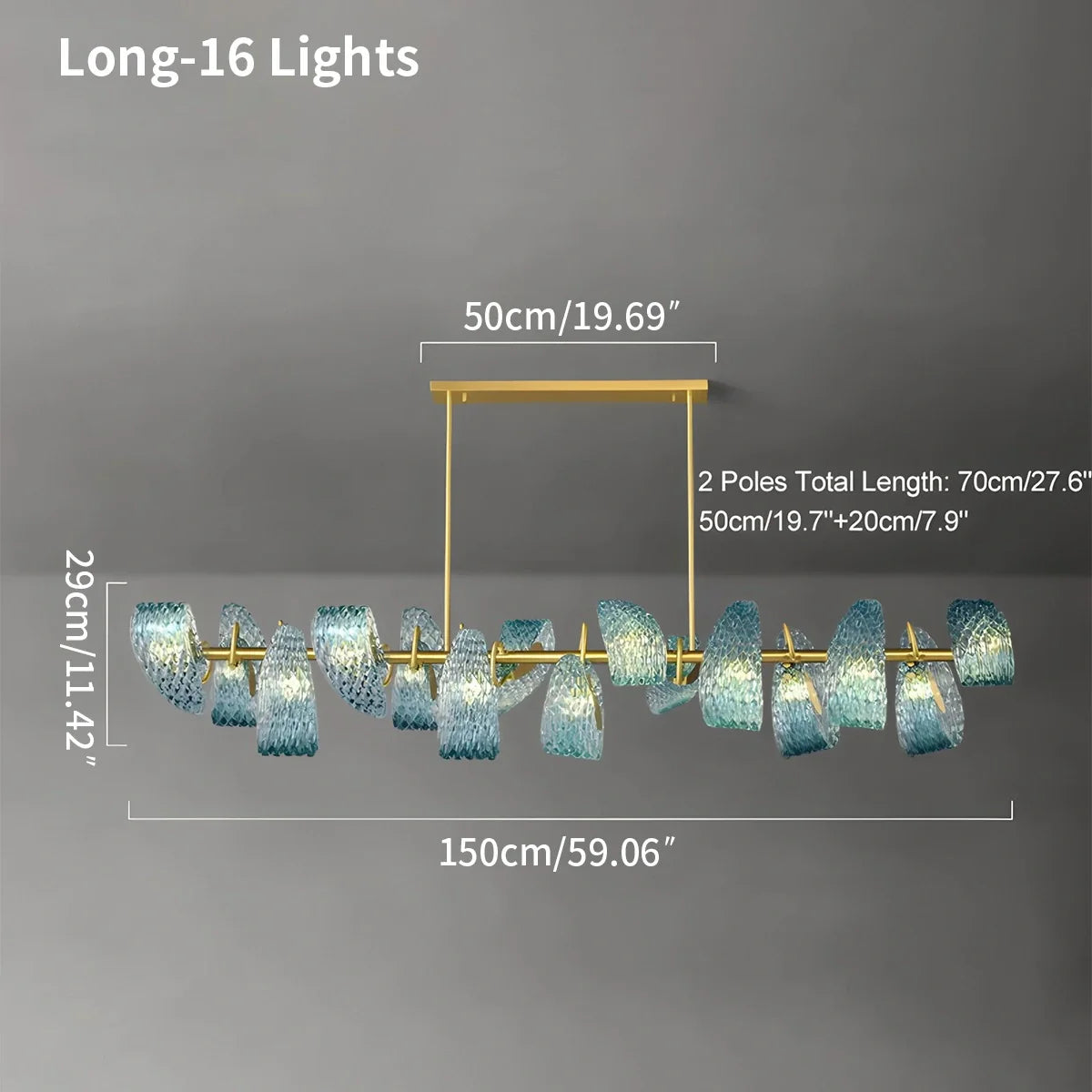 Peacock Blue Art Glass Chandelier for Dining Room