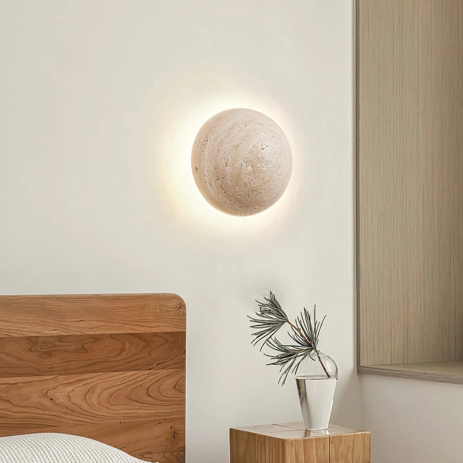 Luna Round Travertine Wall Light