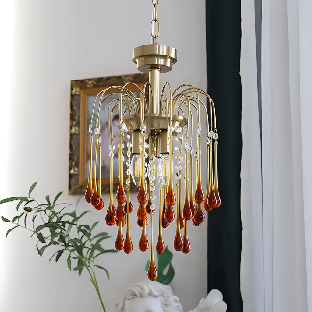 French Retro Water Drop Glass Chandelier