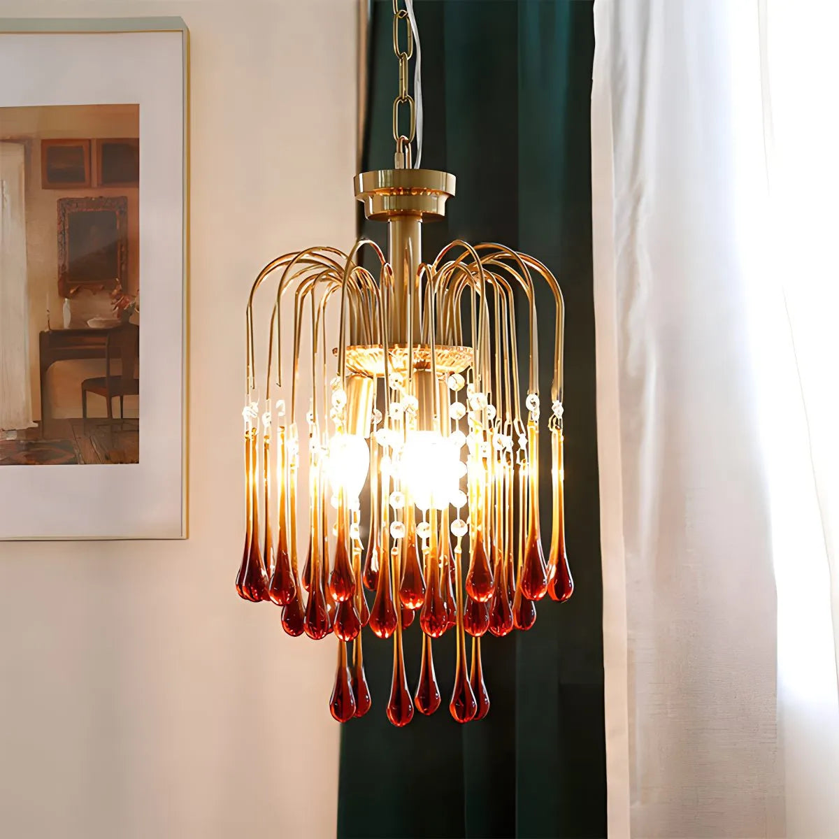 French Retro Water Drop Glass Chandelier