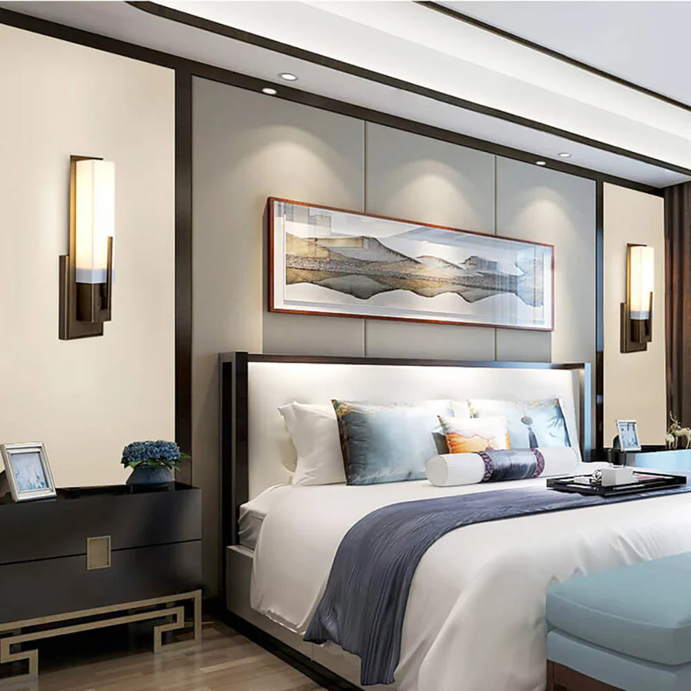 Modern Alabaster Cuboid Copper Wall Lamp