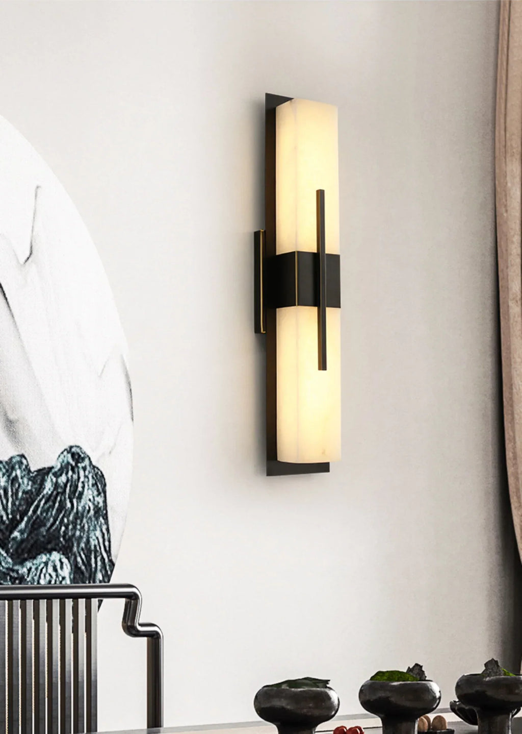 Modern Alabaster Cuboid Copper Wall Lamp