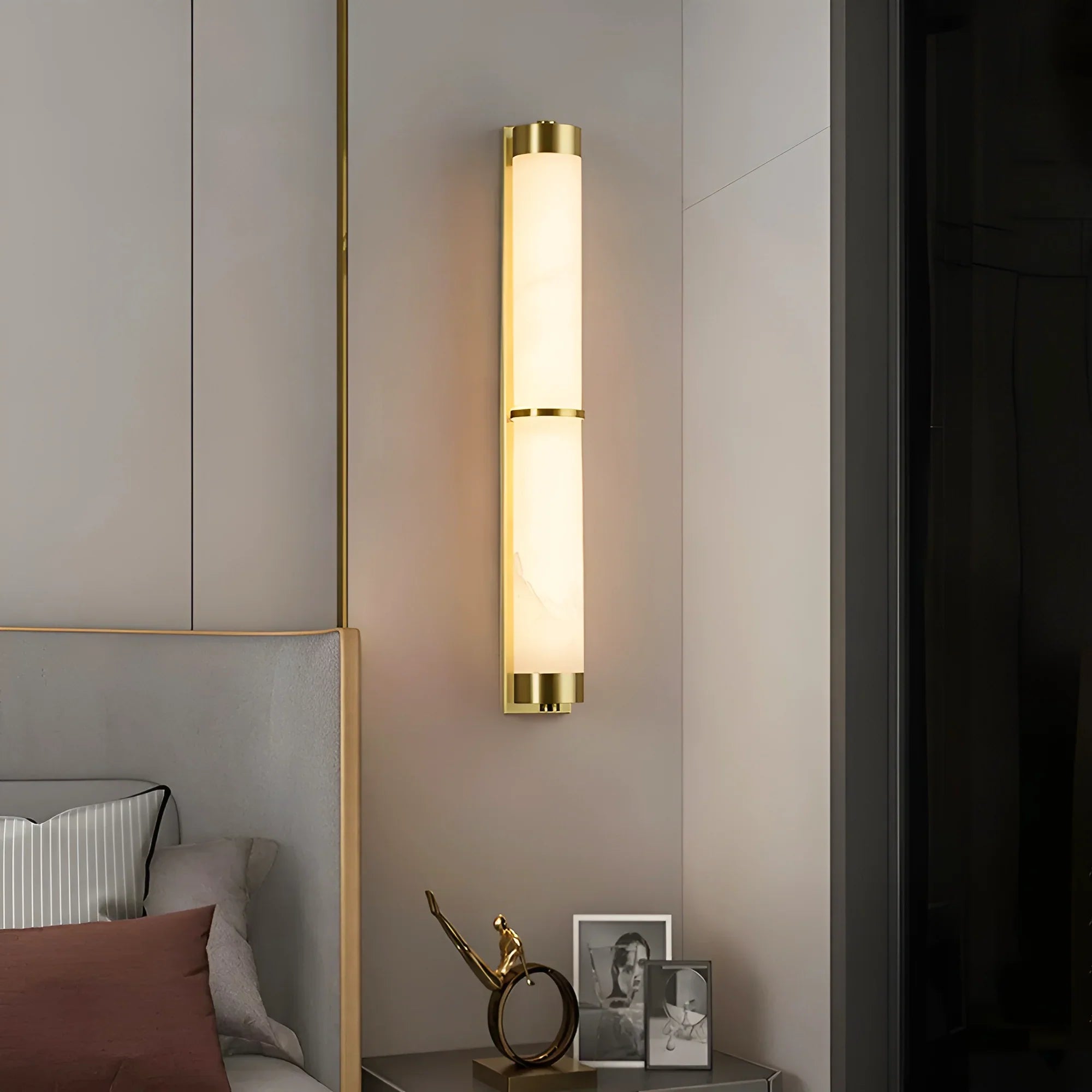 Modern Cylindra Alabaster Brass Wall Light