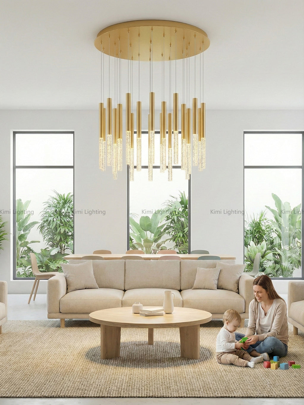 Crystal Column Staircase Pendant Light