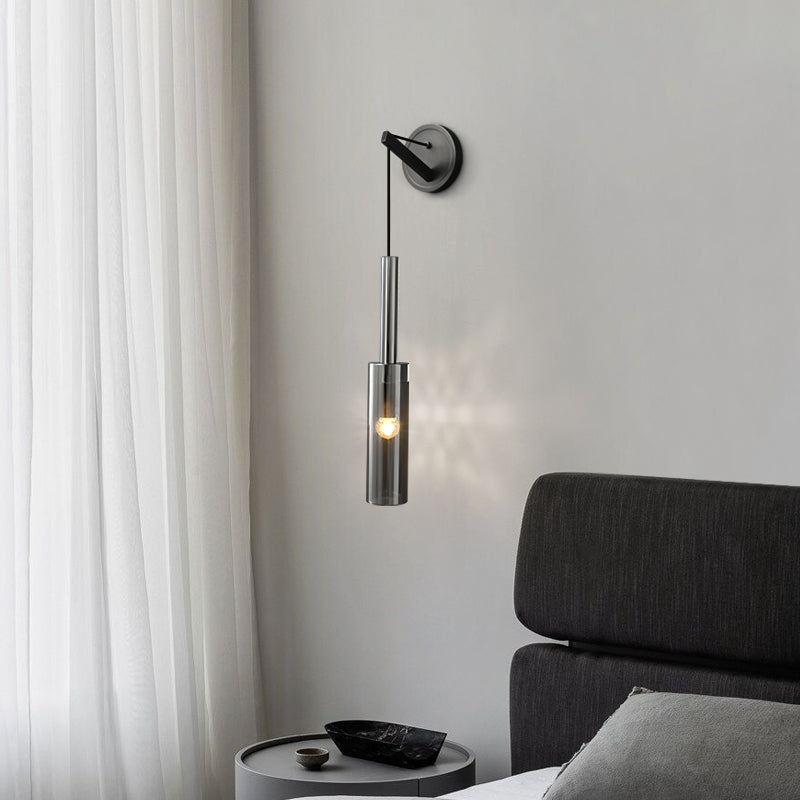 Modern Smoky Glass Brass Wall Sconce