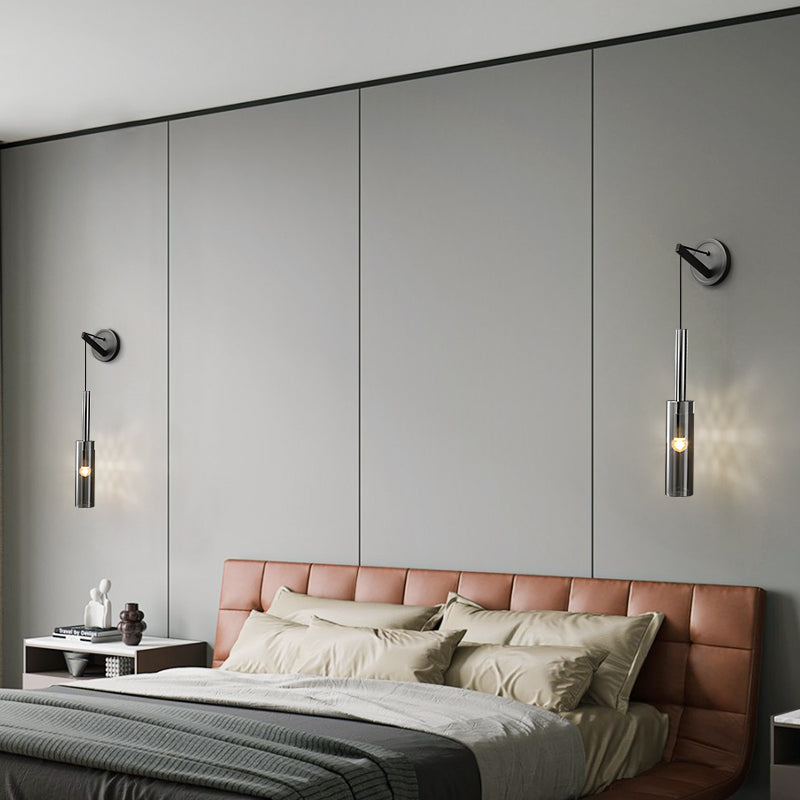 Modern Smoky Glass Brass Wall Sconce