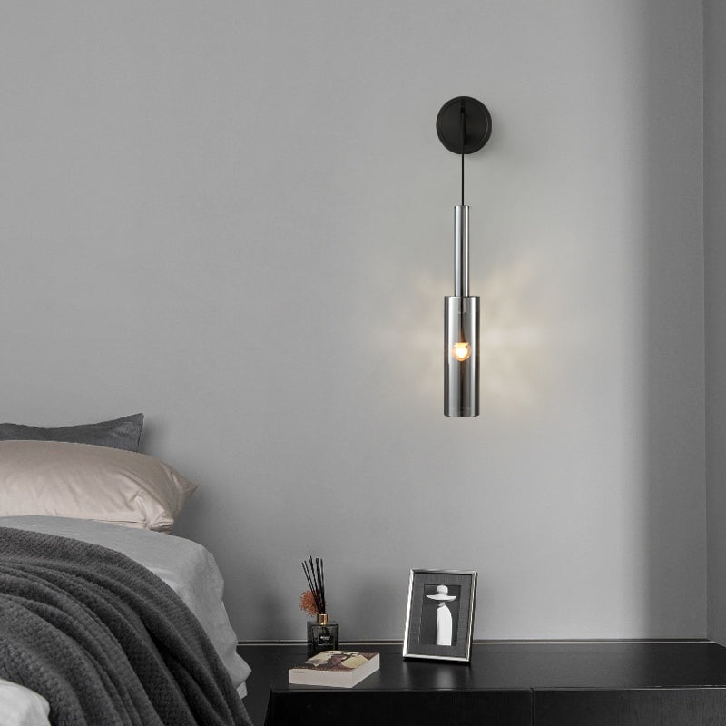 Modern Smoky Glass Brass Wall Sconce