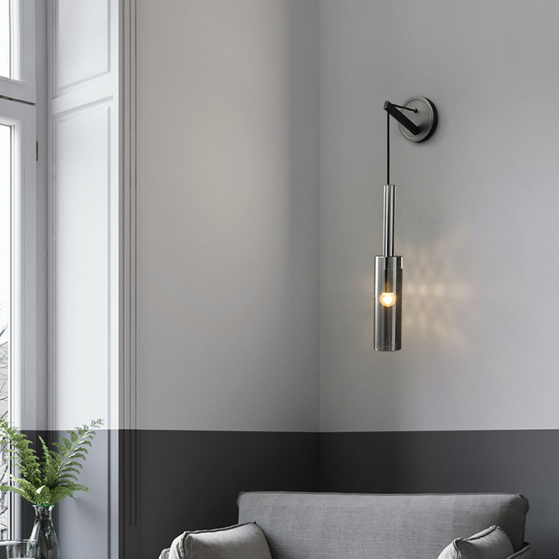 Modern Smoky Glass Brass Wall Sconce