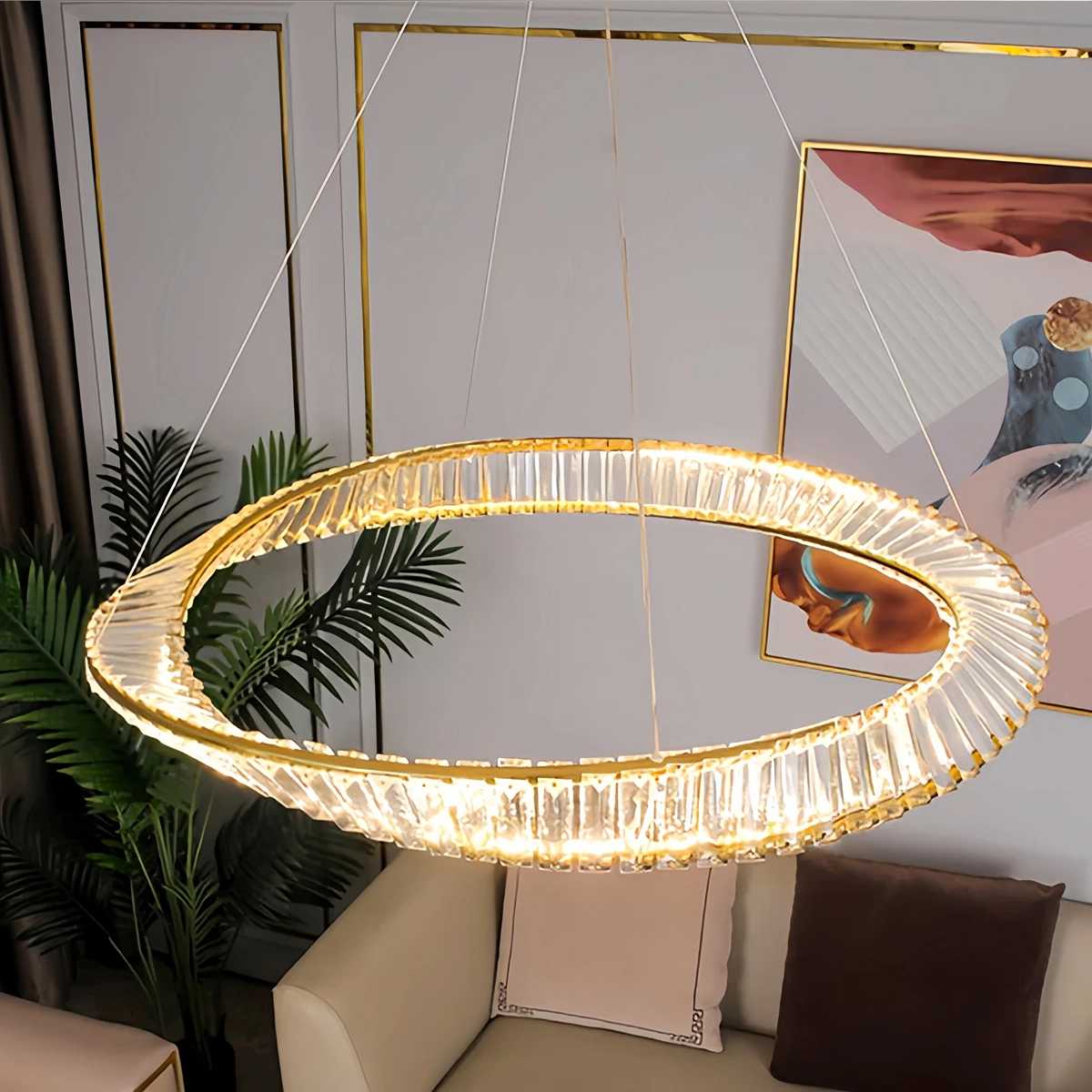 Modern Luxury Metal Glass Ring Chandelier
