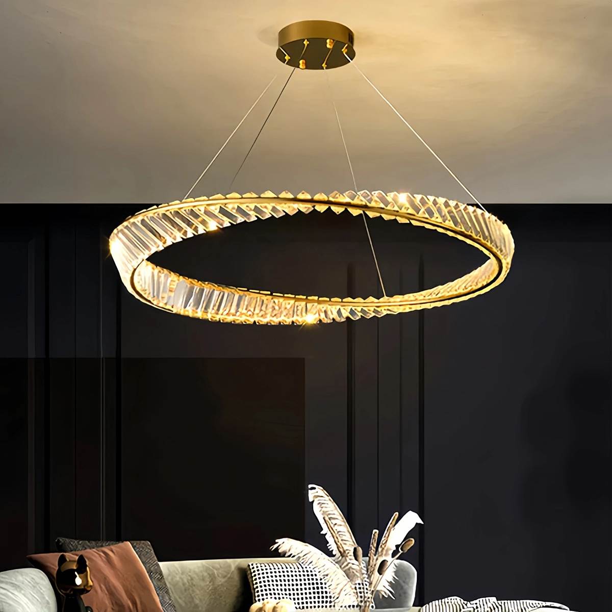 Modern Luxury Metal Glass Ring Chandelier