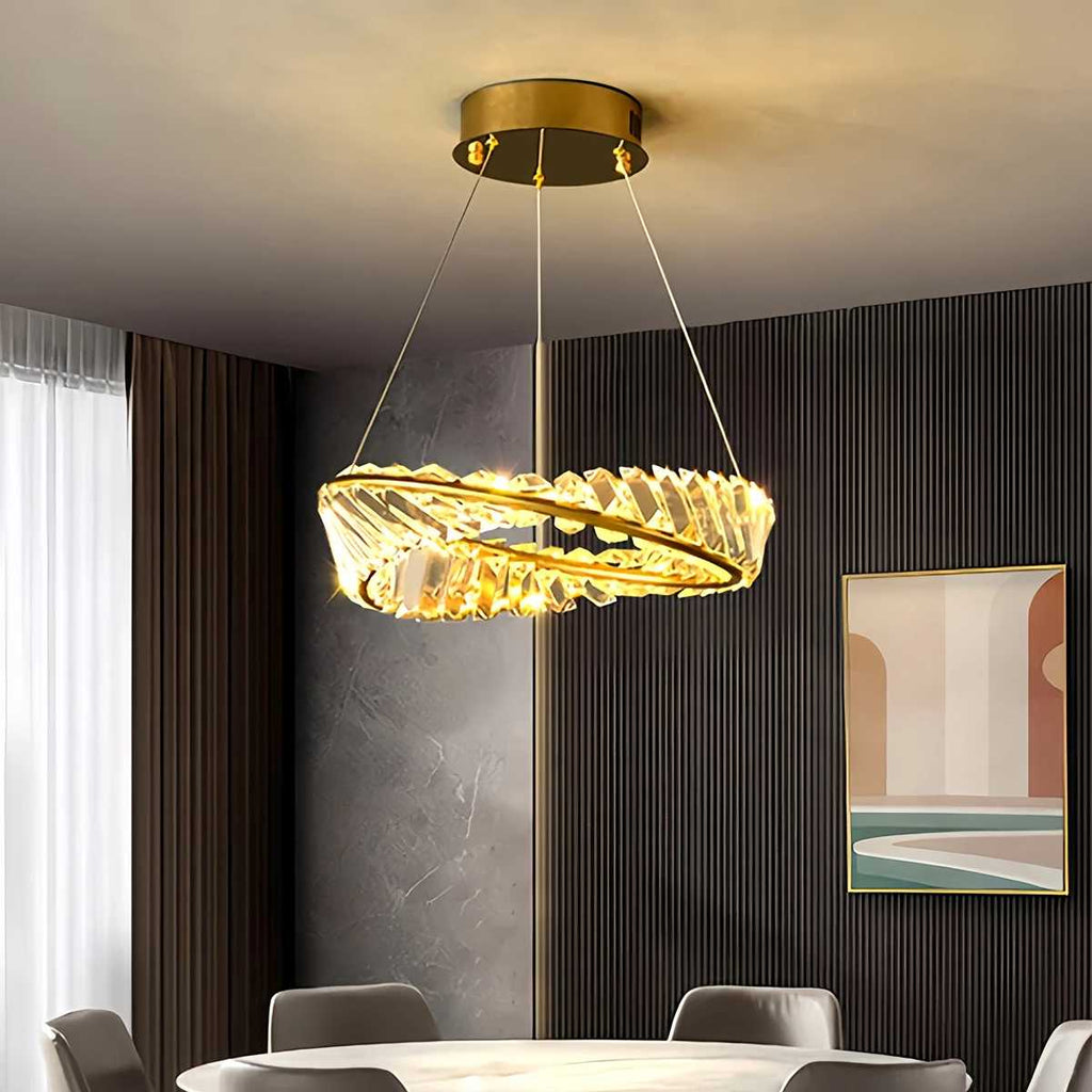 Modern Luxury Metal Glass Ring Chandelier