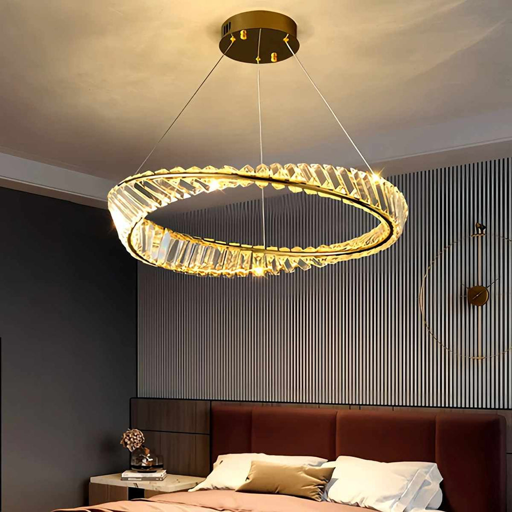 Modern Luxury Metal Glass Ring Chandelier