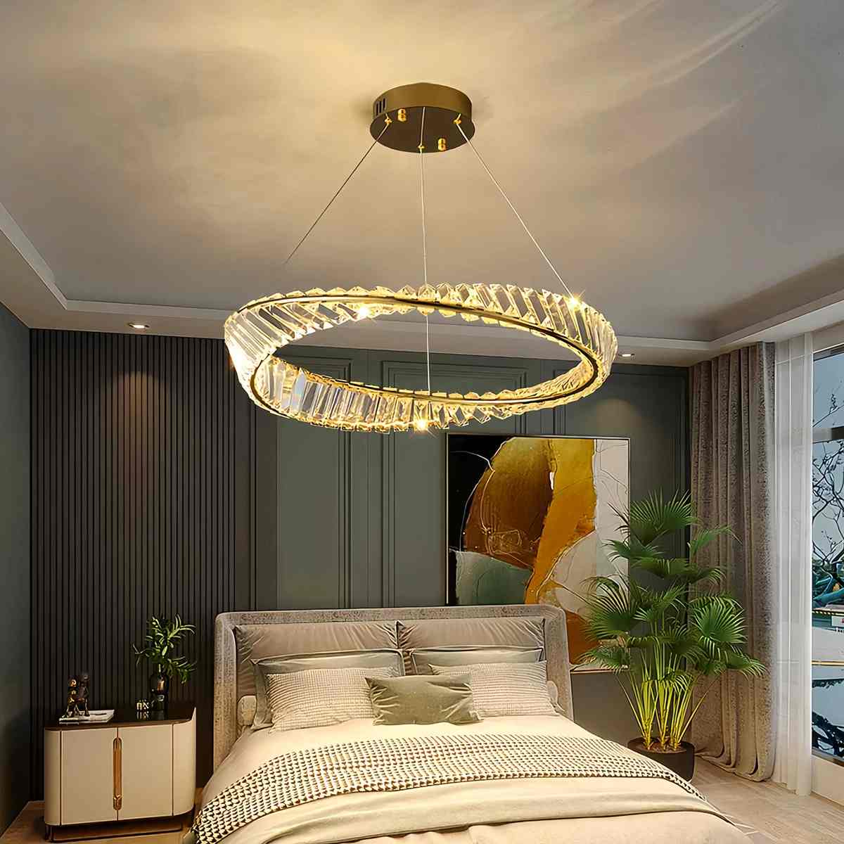 Modern Luxury Metal Glass Ring Chandelier