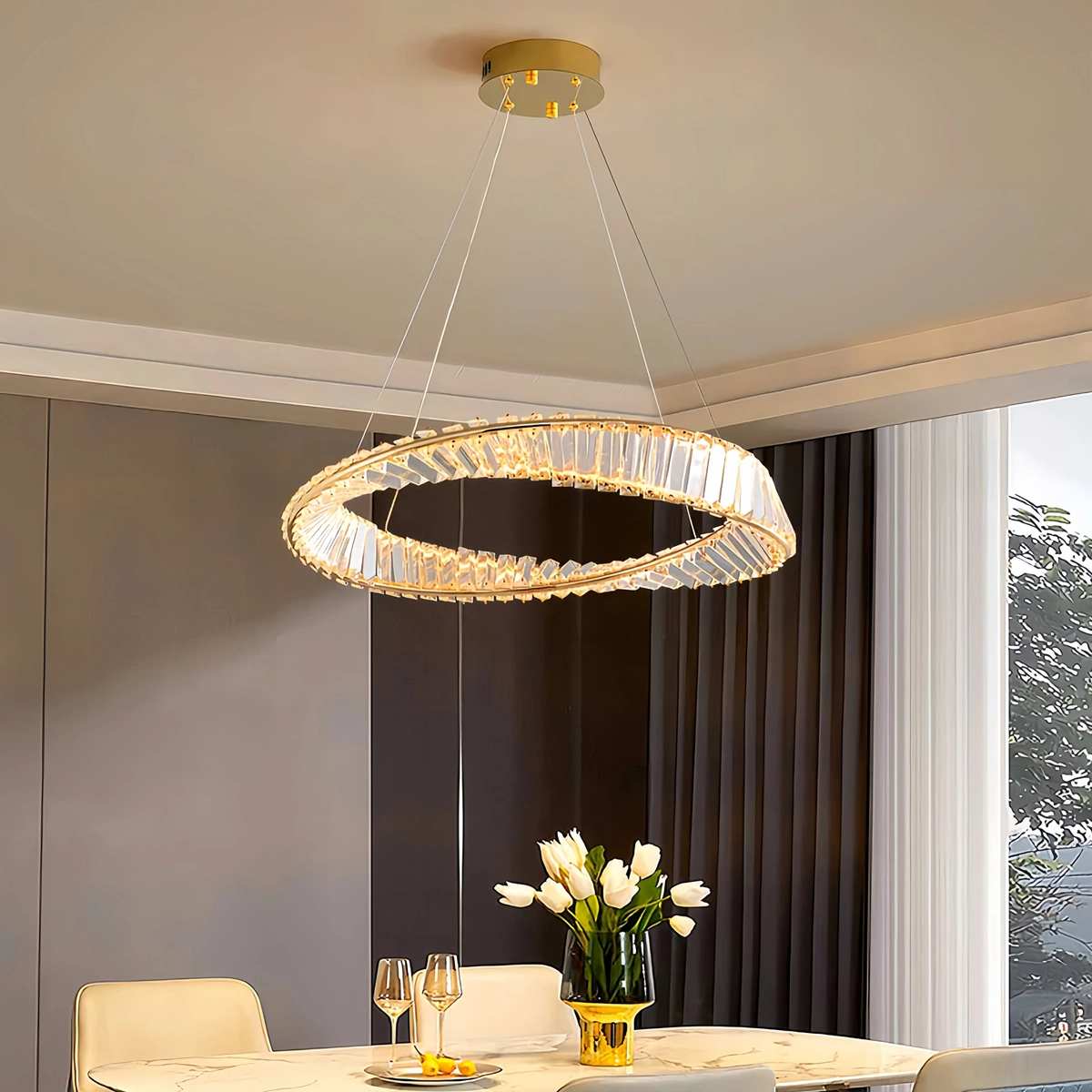 Modern Luxury Metal Glass Ring Chandelier