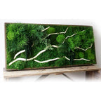 Handmade 40” x 18” White Branch Moss & Ferns Plant Painting