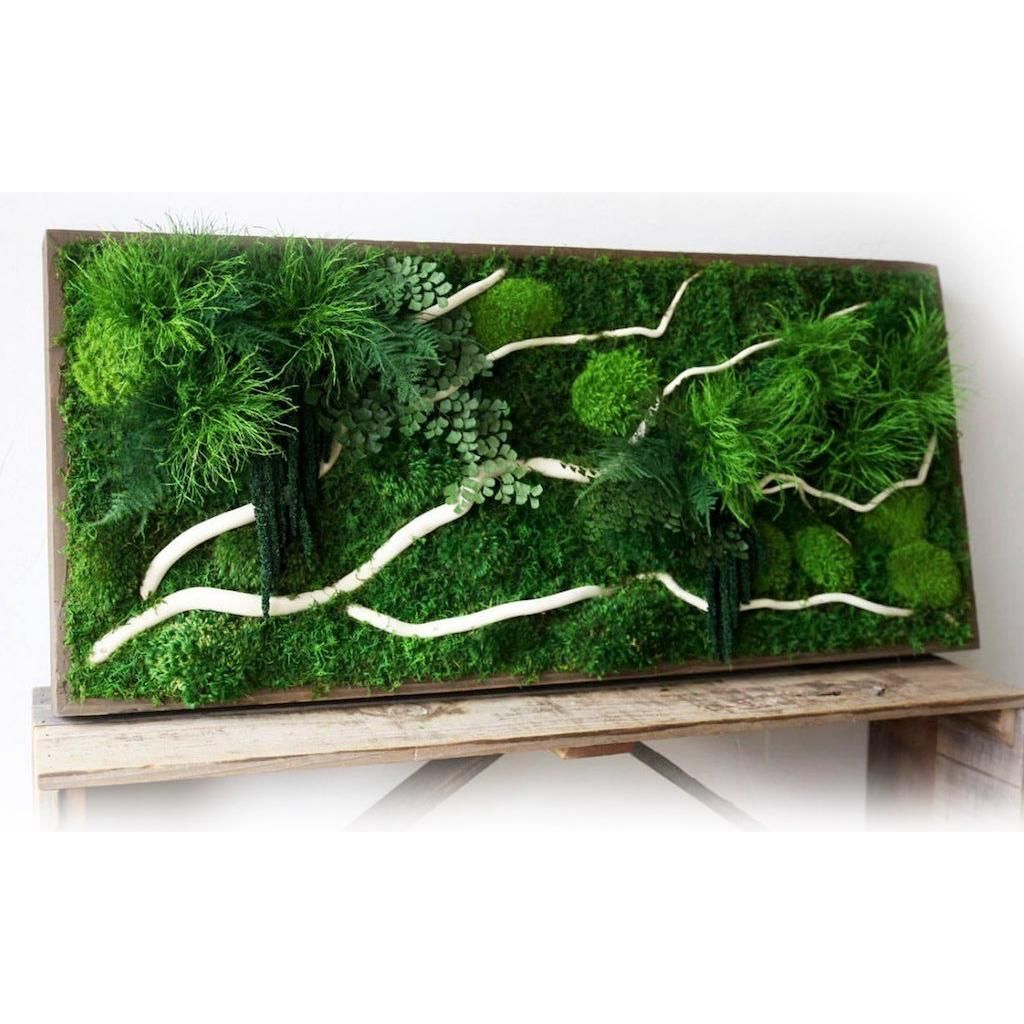 Handmade 40” x 18” White Branch Moss & Ferns Plant Painting