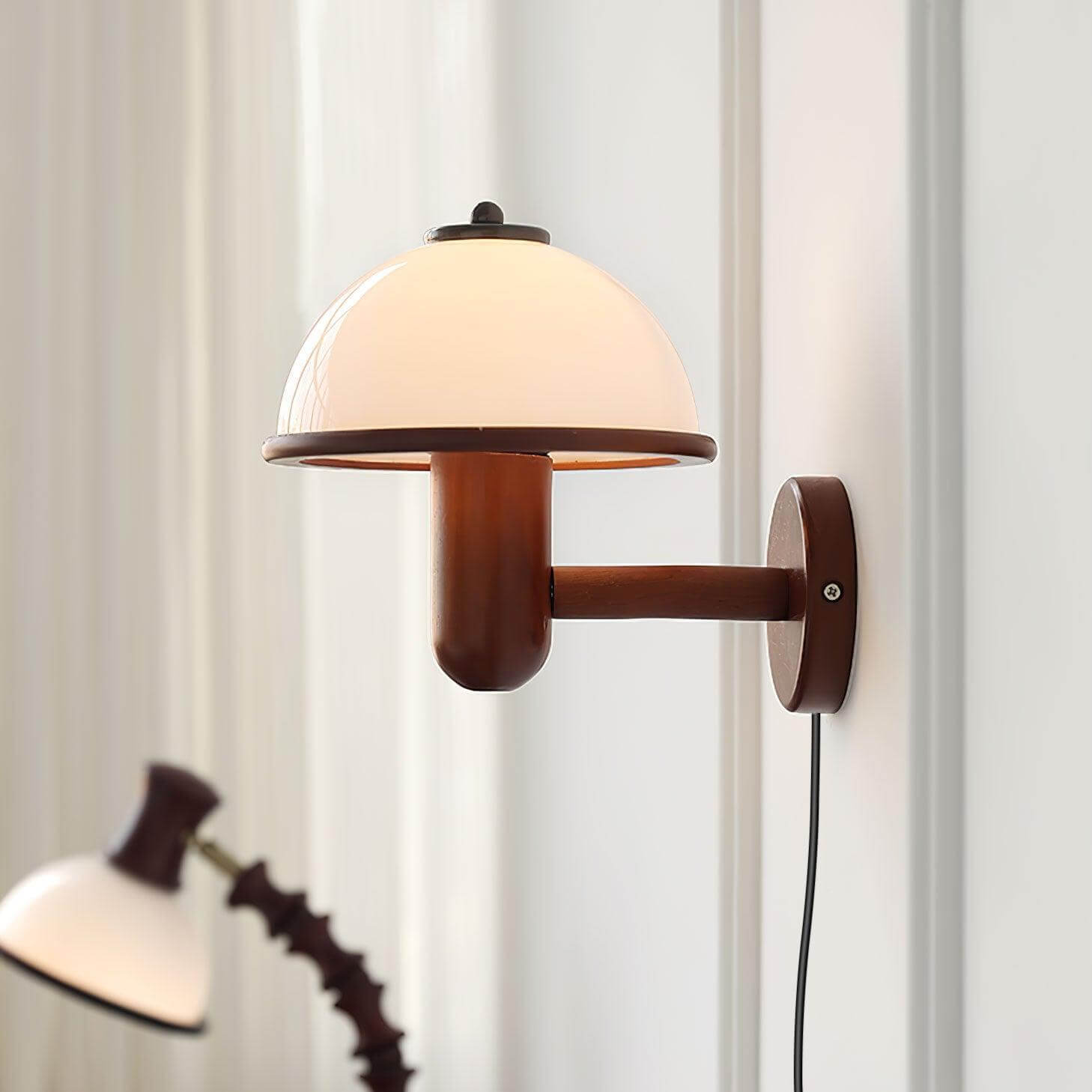 Mushroom Wood Wall Lamp – Rustic Organic Bedroom Wall Sconce