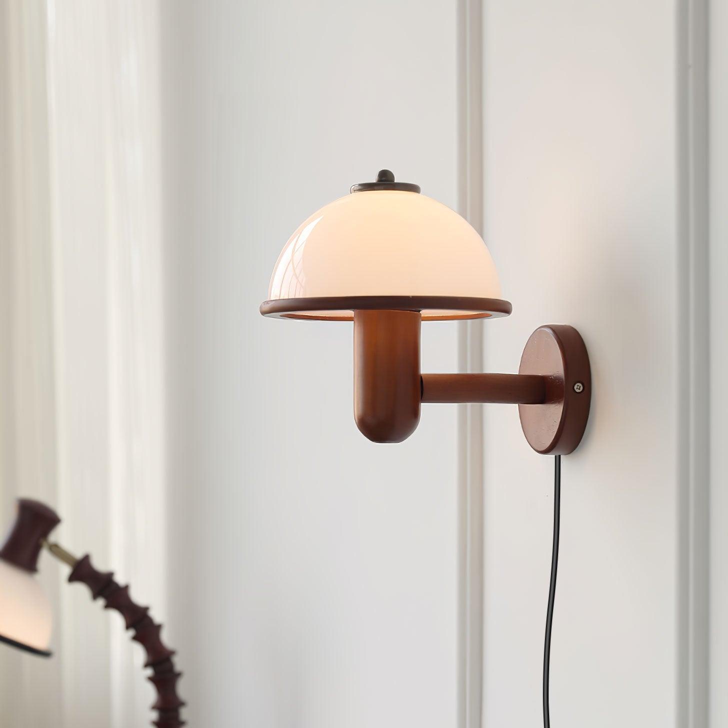 Mushroom Wood Wall Lamp – Rustic Organic Bedroom Wall Sconce
