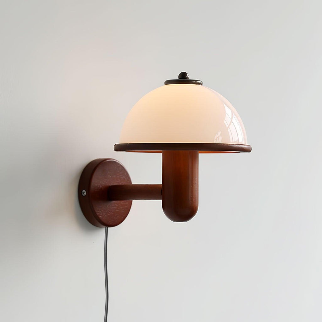 Mushroom Wood Wall Lamp – Rustic Organic Bedroom Wall Sconce