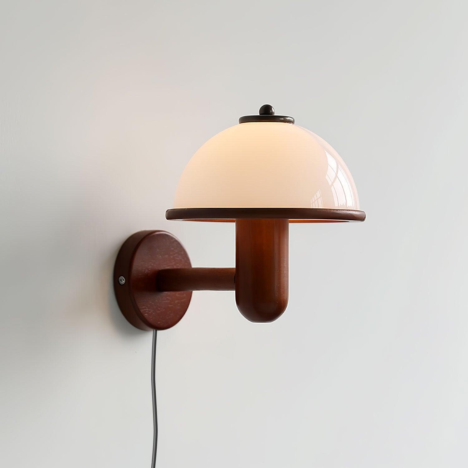 Mushroom Wood Wall Lamp – Rustic Organic Bedroom Wall Sconce
