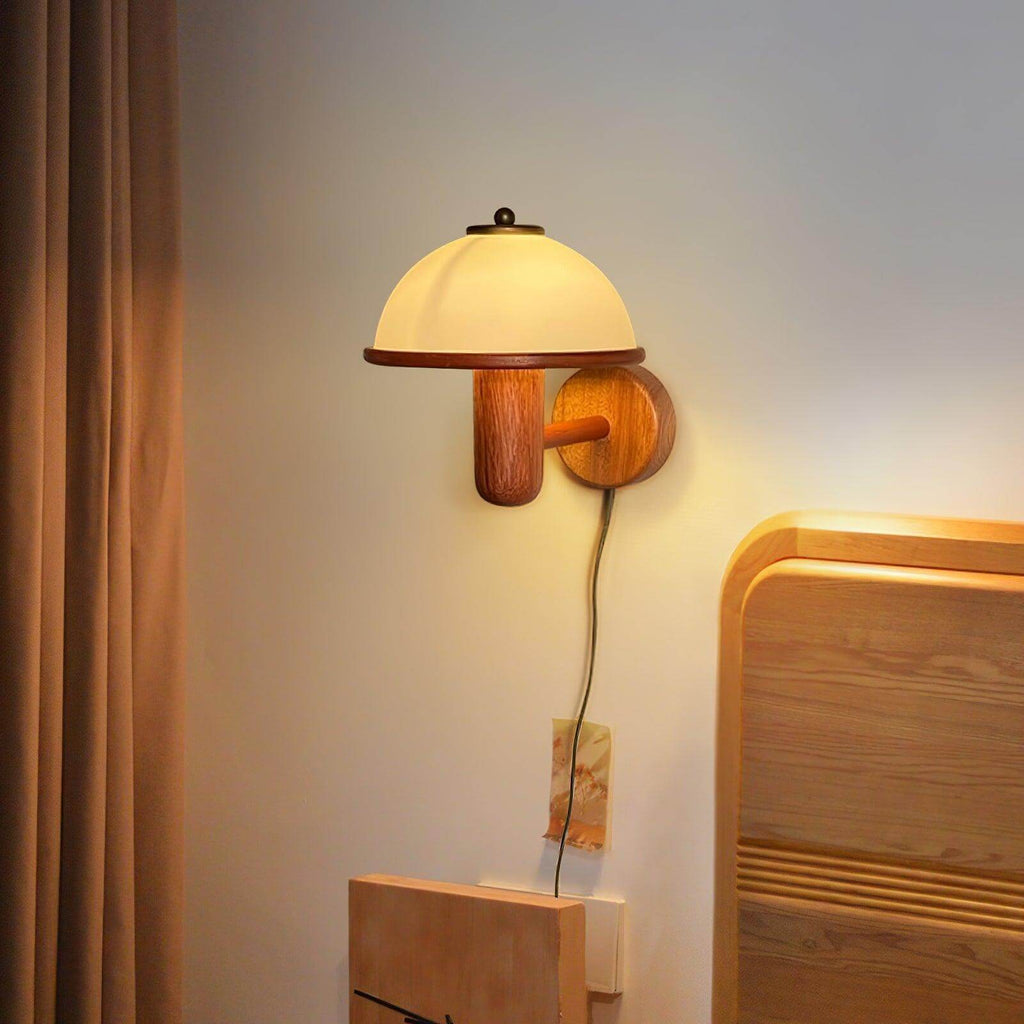 Mushroom Wood Wall Lamp – Rustic Organic Bedroom Wall Sconce