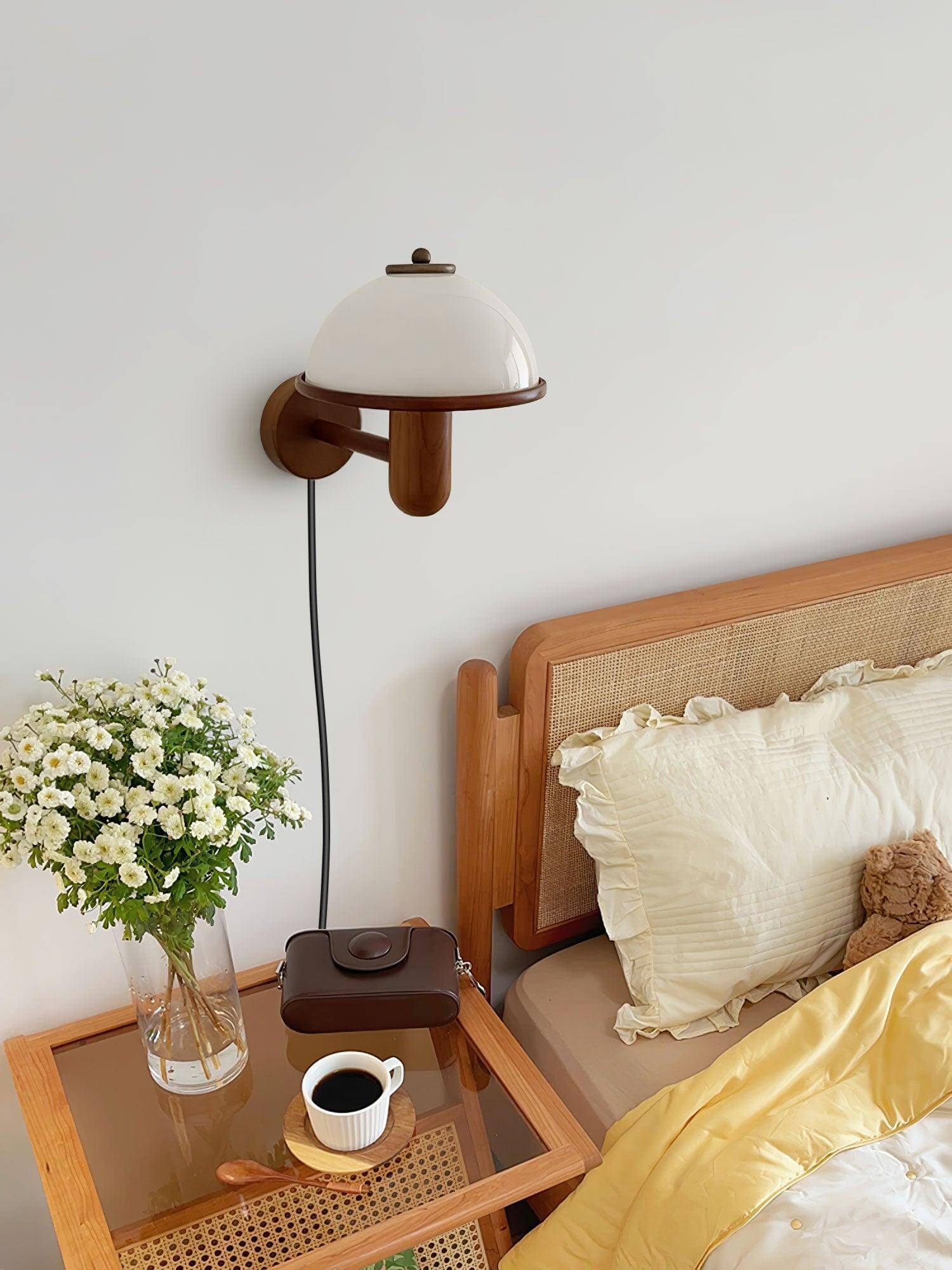 Mushroom Wood Wall Lamp – Rustic Organic Bedroom Wall Sconce