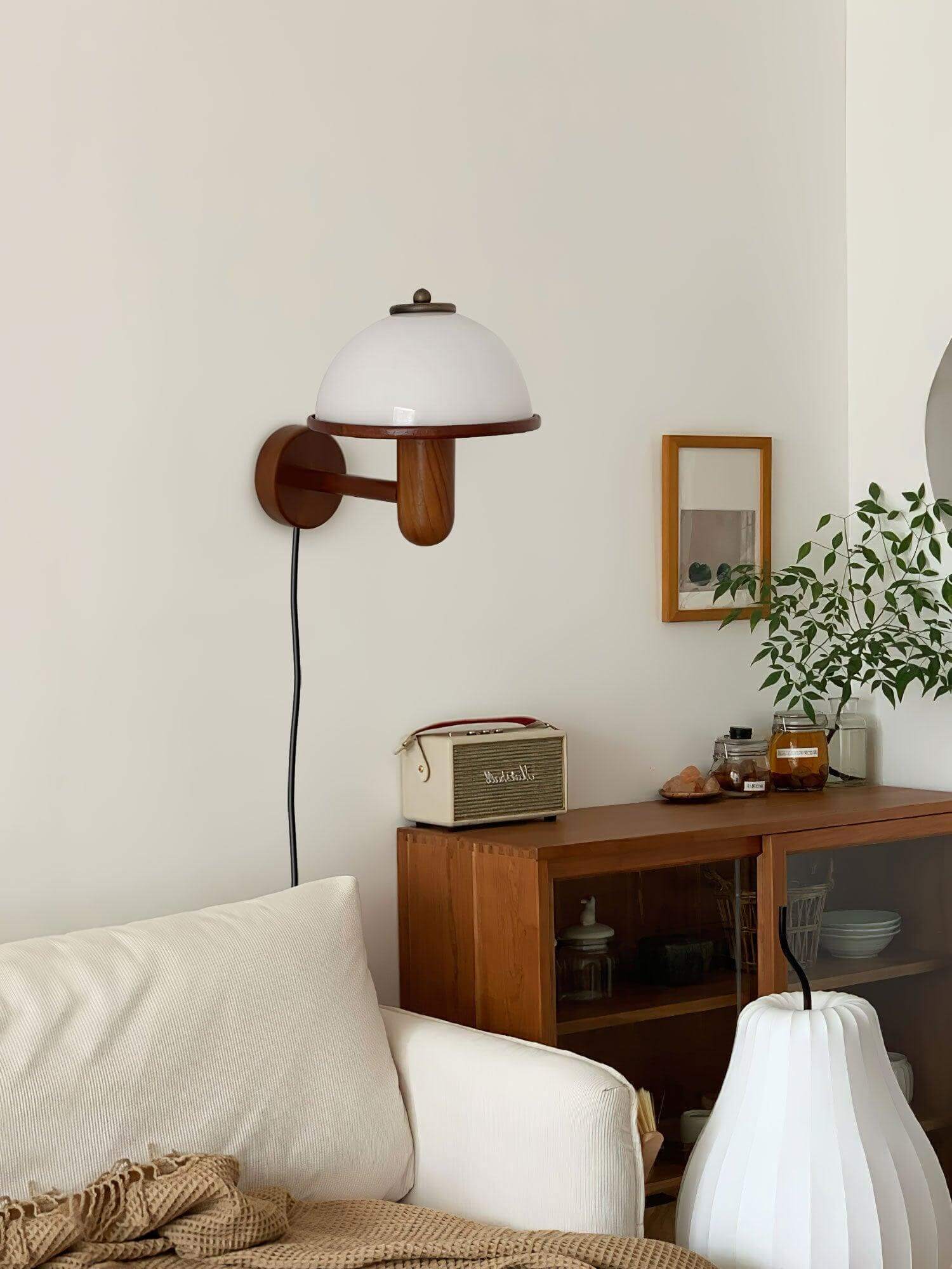 Mushroom Wood Wall Lamp – Rustic Organic Bedroom Wall Sconce