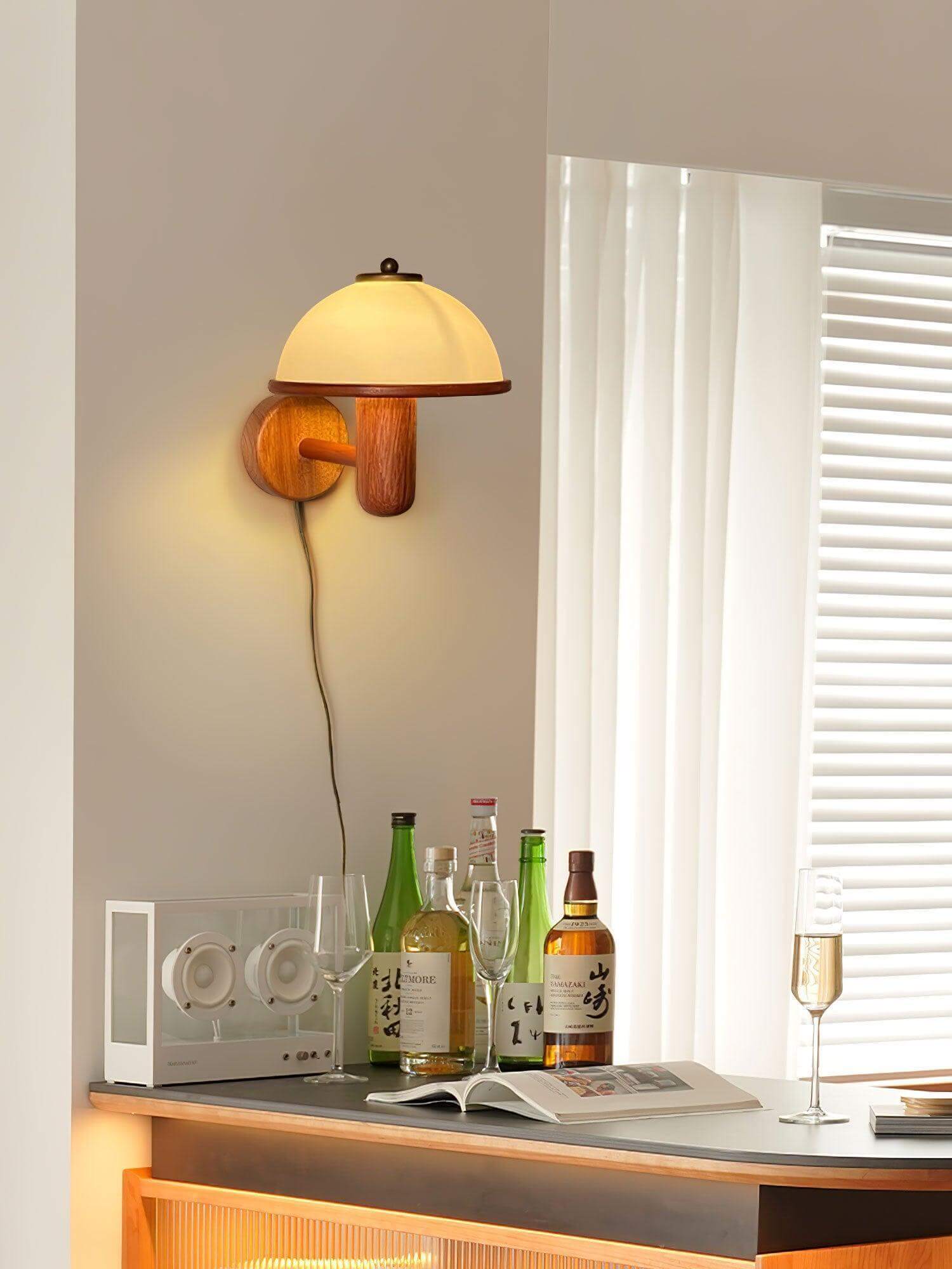 Mushroom Wood Wall Lamp – Rustic Organic Bedroom Wall Sconce