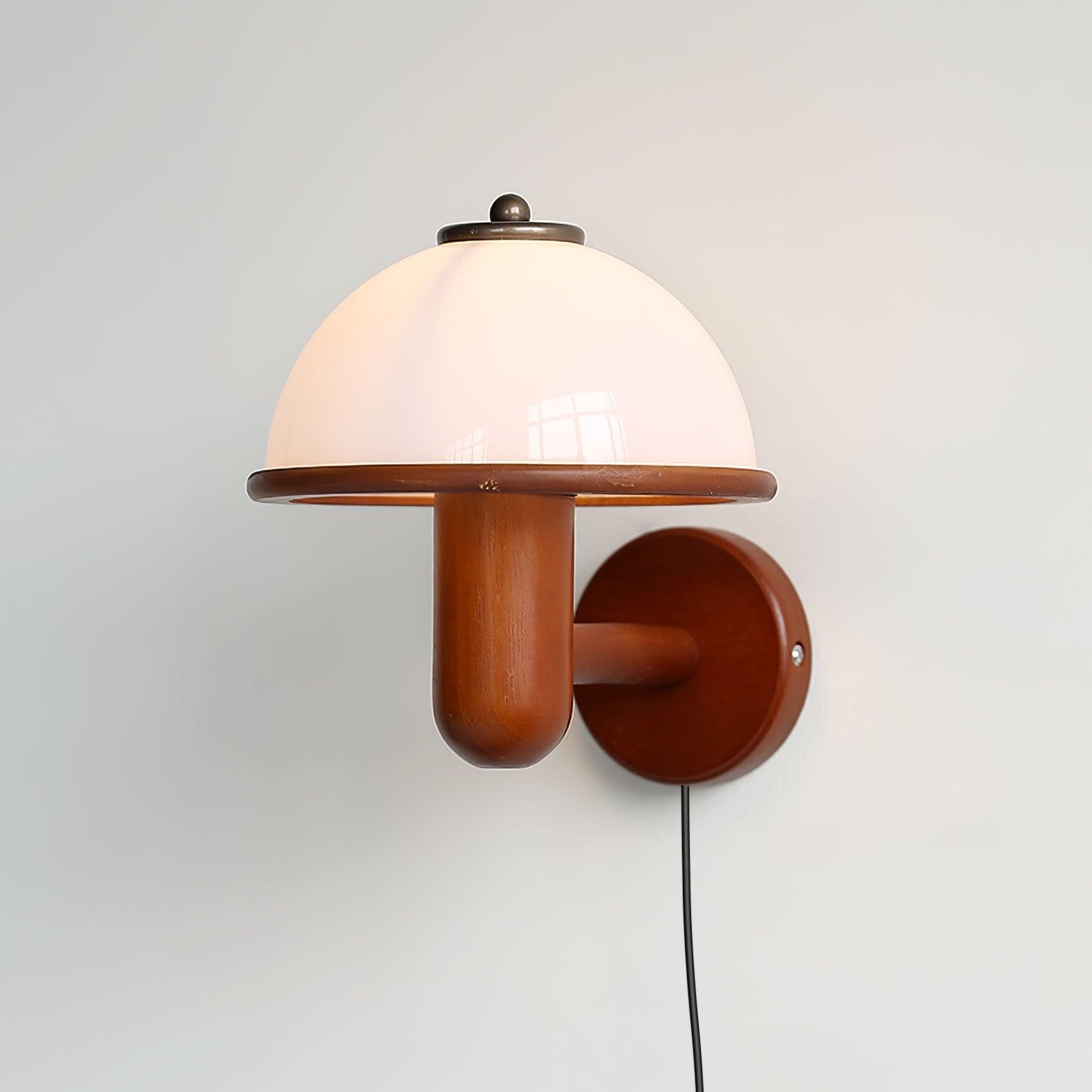 Mushroom Wood Wall Lamp – Rustic Organic Bedroom Wall Sconce