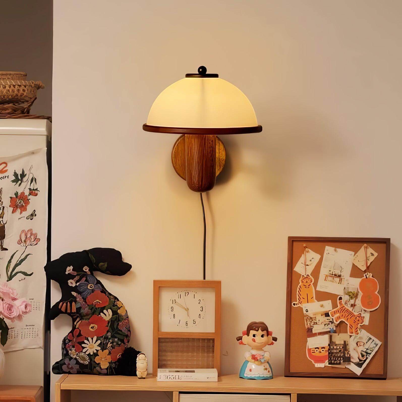 Mushroom Wood Wall Lamp – Rustic Organic Bedroom Wall Sconce