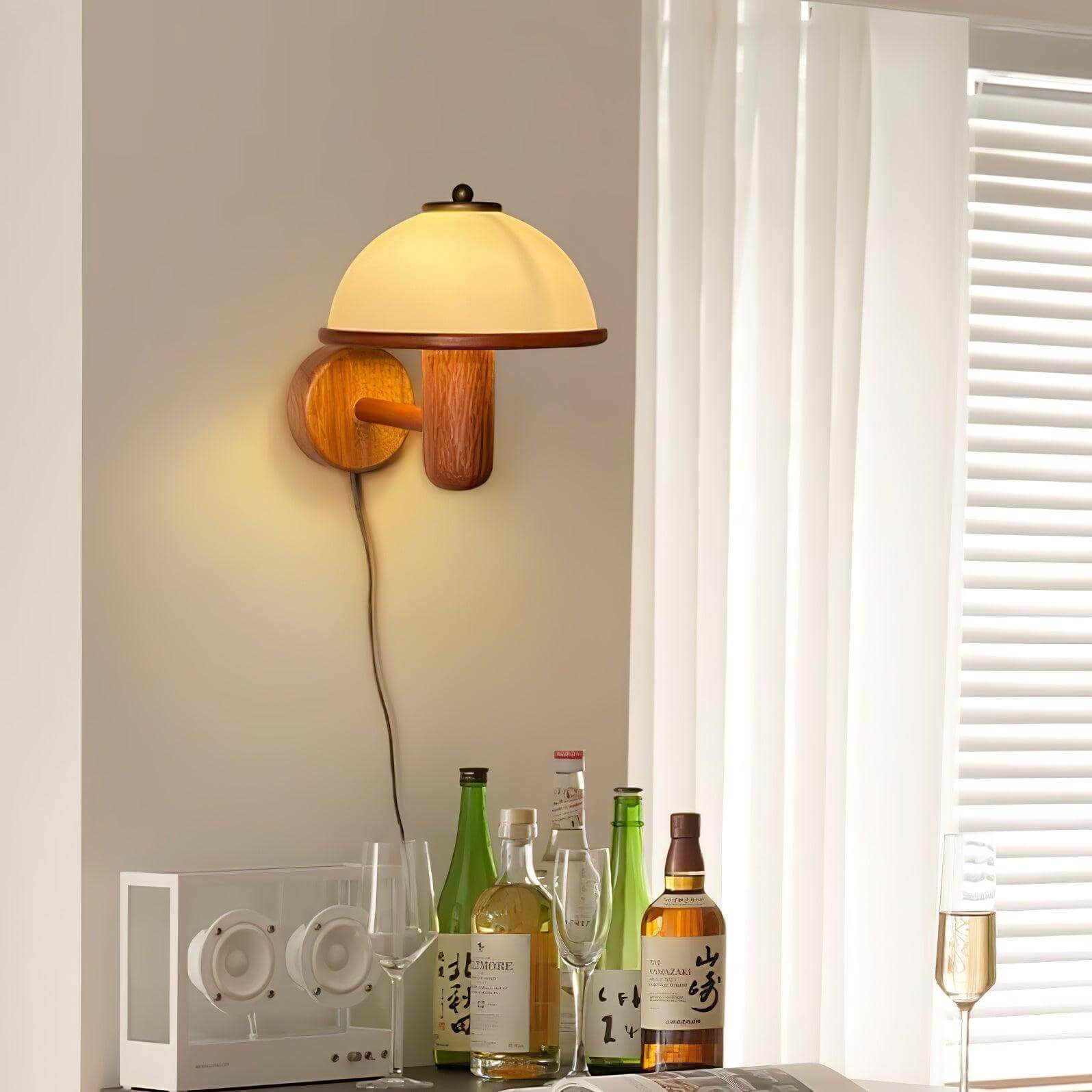 Mushroom Wood Wall Lamp – Rustic Organic Bedroom Wall Sconce