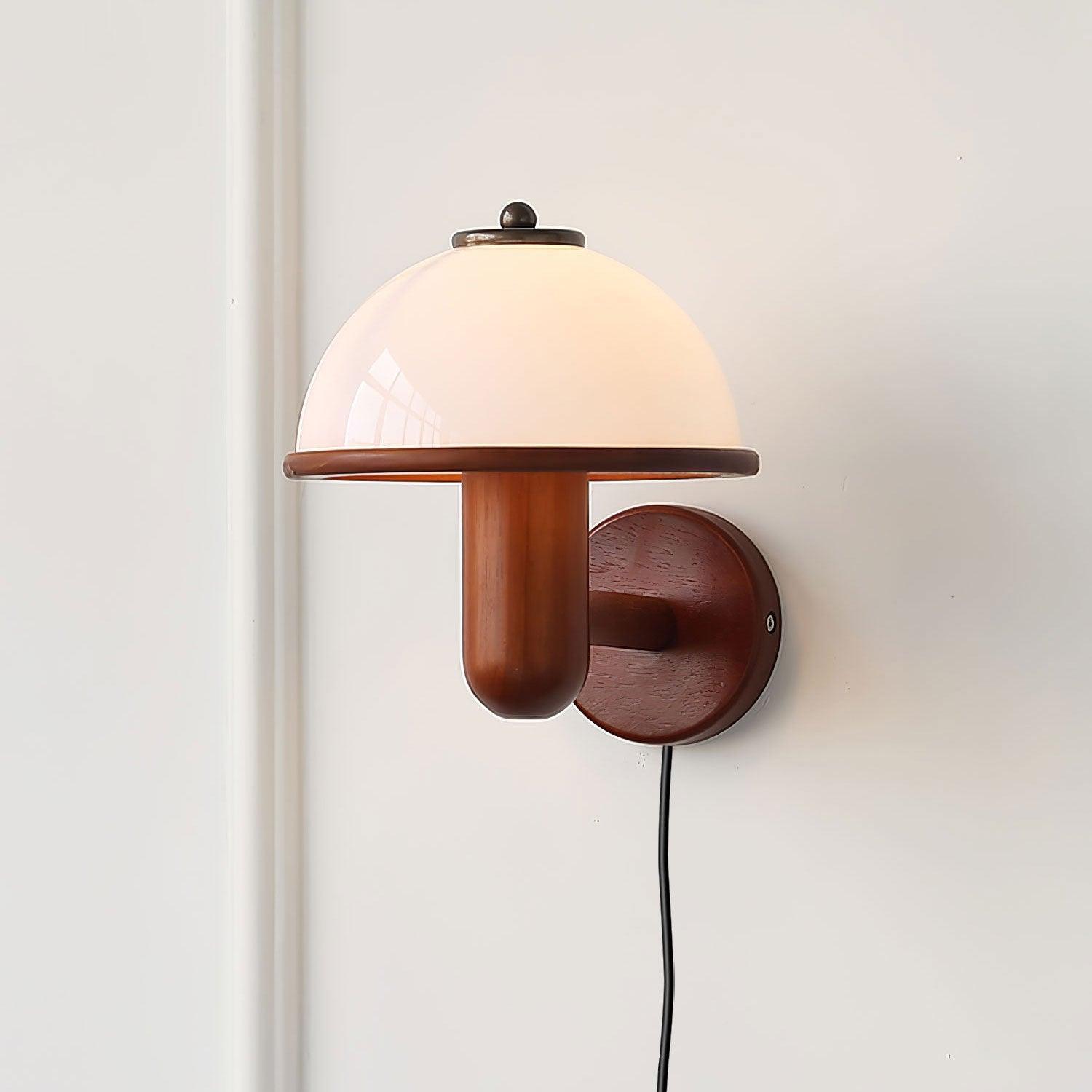 Mushroom Wood Wall Lamp – Rustic Organic Bedroom Wall Sconce