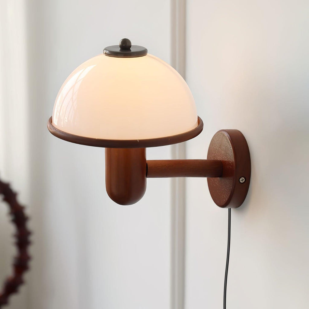 Mushroom Wood Wall Lamp – Rustic Organic Bedroom Wall Sconce