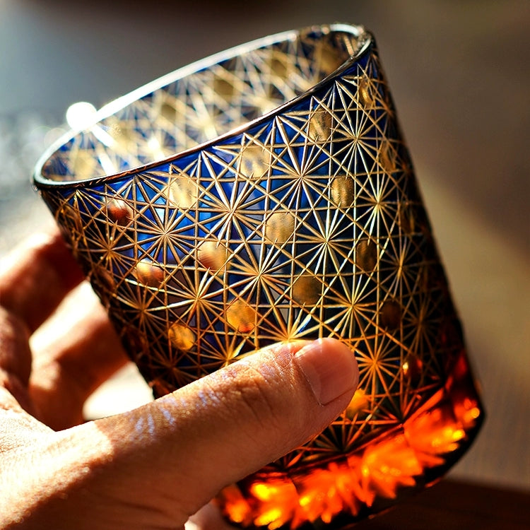 Edo Kiriko Hand-Carved Aurora Whiskey Glass