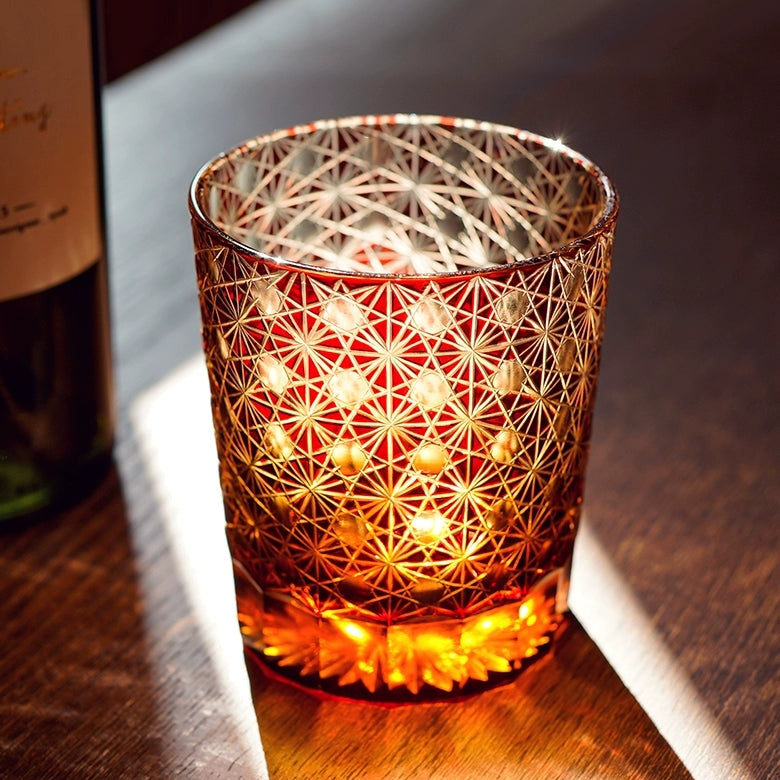 Edo Kiriko Hand-Carved Aurora Whiskey Glass