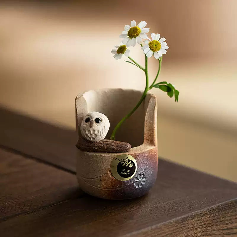 Shigaraki Ware Handmade Rustic Ceramic Owl Incense Holder